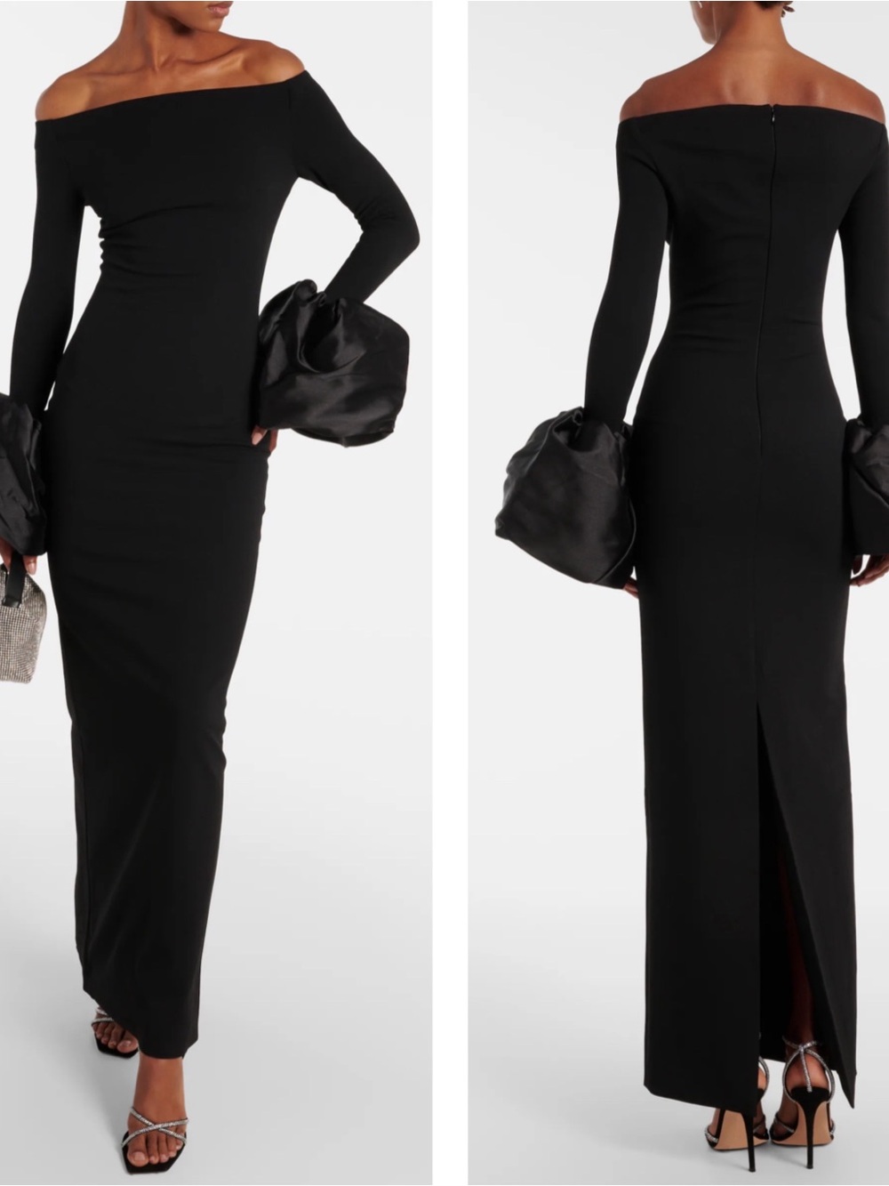 SOLACE LONDON Talia Off the Shoulder Long Sleeve Ruffle Black Maxi Dress Size 0